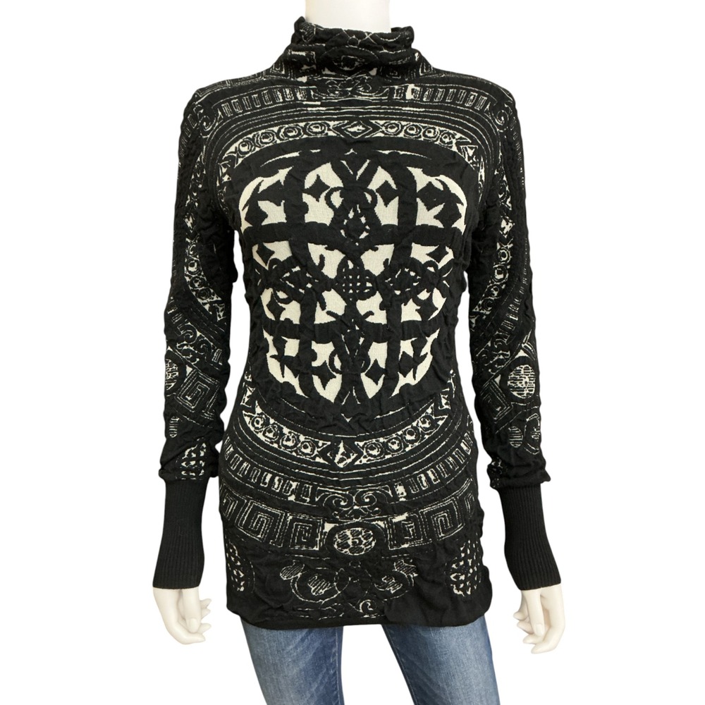 Desigual Jers Nosair Funnel Neck Sweater Tunic S Black 3D Knit Maximalist Goth
